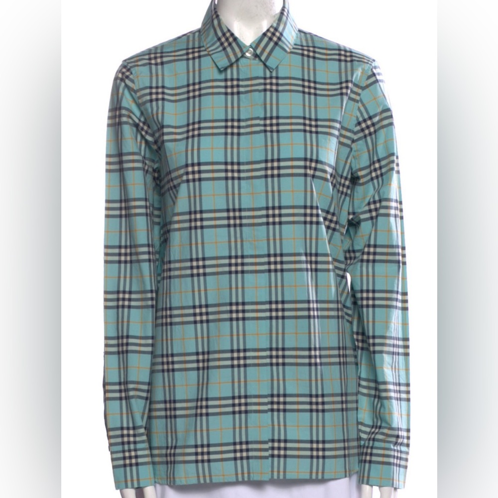 Burberry Brit long sleeve shirt in like new condition.  Mint green & black